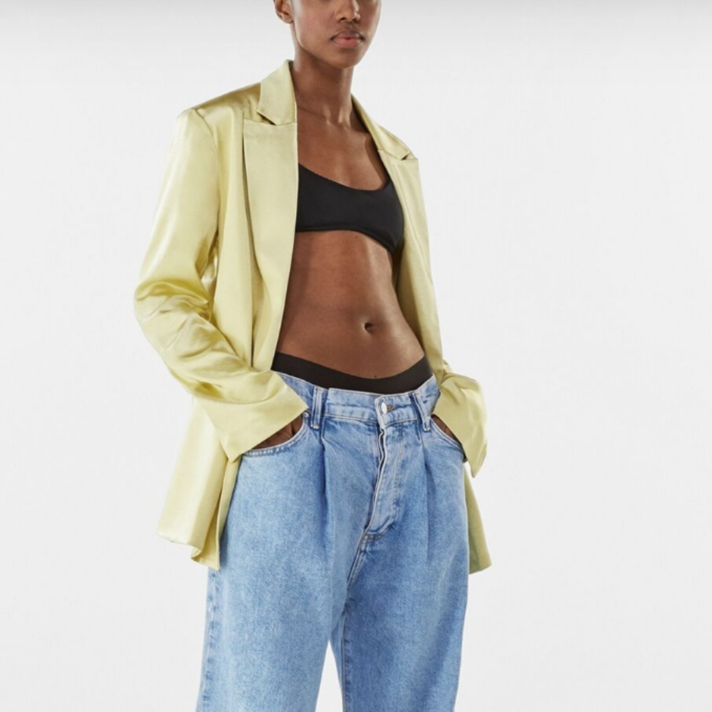 Bershka satin blazer small oversized yellow